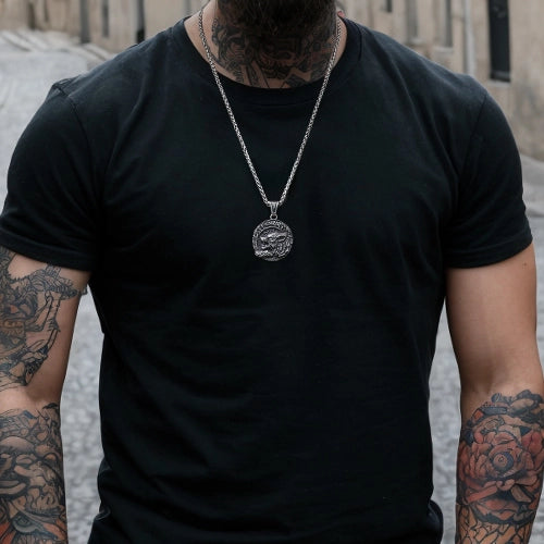 WOLFHA JEWELRY Pendant Viking Fenrir Helm of Awe Rune Stainless Steel Wolf Pendant Silver 7