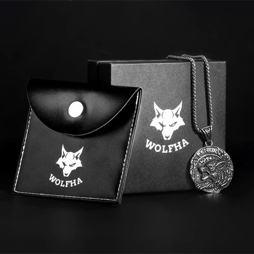 WOLFHA JEWELRY Pendant Viking Fenrir Helm of Awe Rune Stainless Steel Wolf Pendant Silver 9