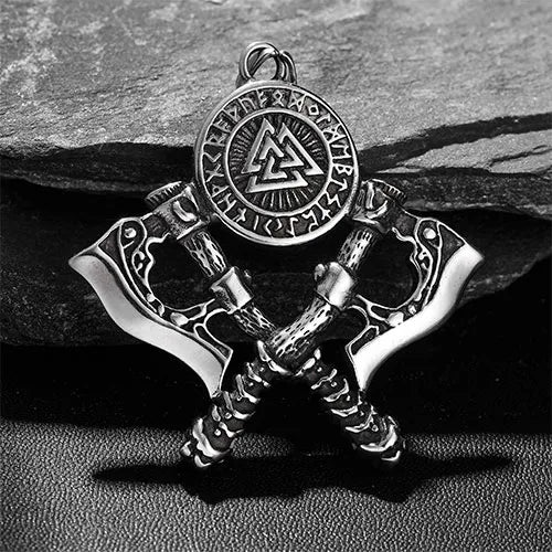 WOLFHA JEWELRY Viking Tomahawk Rune Valknut Stainless Steel Pendant Silver 3