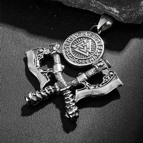 WOLFHA JEWELRY Viking Tomahawk Rune Valknut Stainless Steel Pendant Silver 4