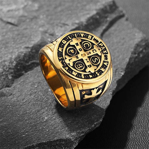 WOLFHA JEWELRY RINGS Vintage CSPB Black Gold Stainless Steel Cross Ring Gold 2