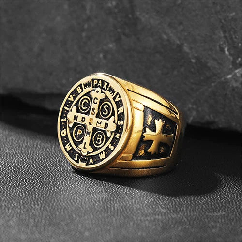 WOLFHA JEWELRY RINGS Vintage CSPB Black Gold Stainless Steel Cross Ring Gold 3