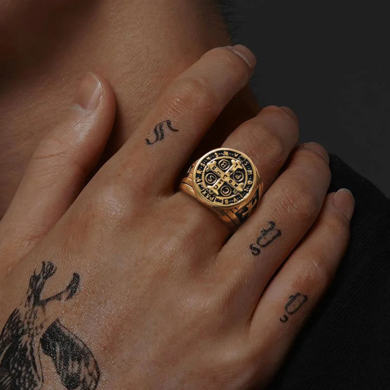 WOLFHA JEWELRY RINGS Vintage CSPB Black Gold Stainless Steel Cross Ring Gold 4