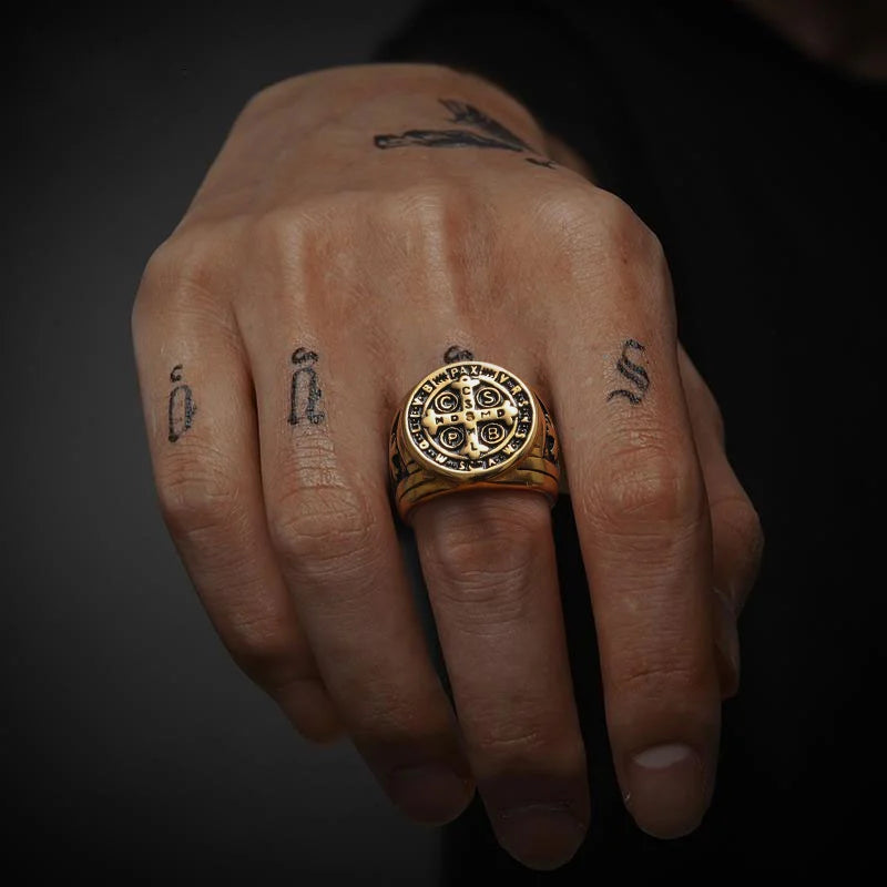 WOLFHA JEWELRY RINGS Vintage CSPB Black Gold Stainless Steel Cross Ring Gold 5