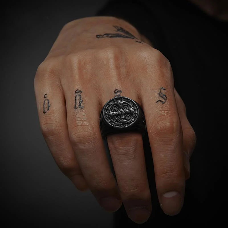 WOLFHA JEWELRY RINGS Vintage CSPB Black Stainless Steel Cross Ring Black 4