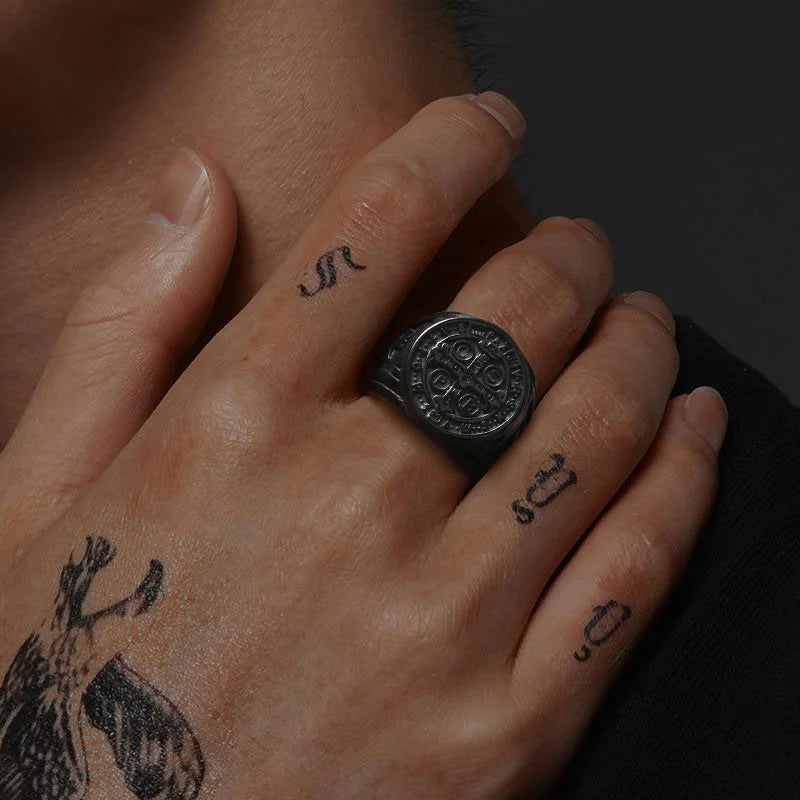 Vintage CSPB Black Stainless Steel Cross Ring