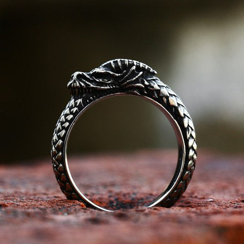 WOLFHA JEWELRY Vintage Dragon Circle Stainless Steel Ring 2