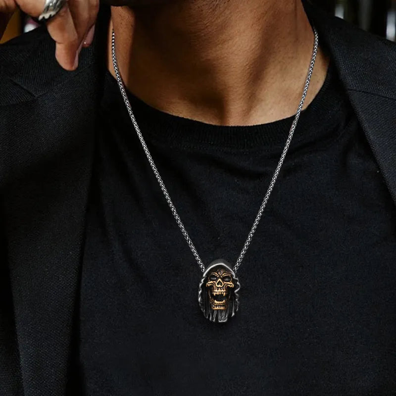 WOLFHA JEWELRY Vintage Gold Skull Stainless Steel Gothic Pendant 9