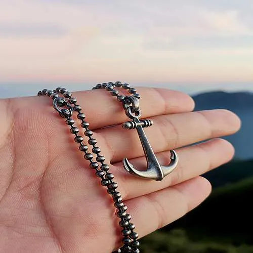 WOLFHA JEWELRY Vintage Handmade Boat Anchor Sterling Silver Necklace Pendant 3