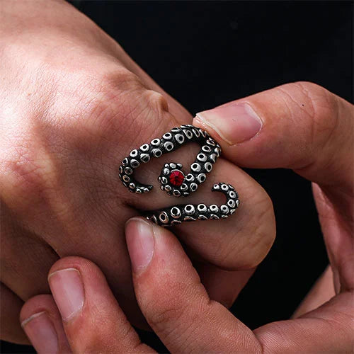 WOLFHA JEWELRY RINGS Vintage Men's Octopus Stainless Steel Ring Silver 7