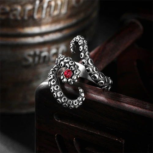 WOLFHA JEWELRY RINGS Vintage Men's Octopus Stainless Steel Ring Silver 4