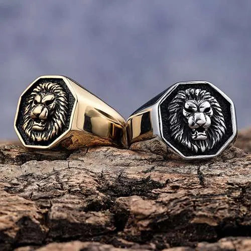 WOLFHA  JEWELRY RINGS Vintage Punk Lionhead Stainless Steel Ring 1