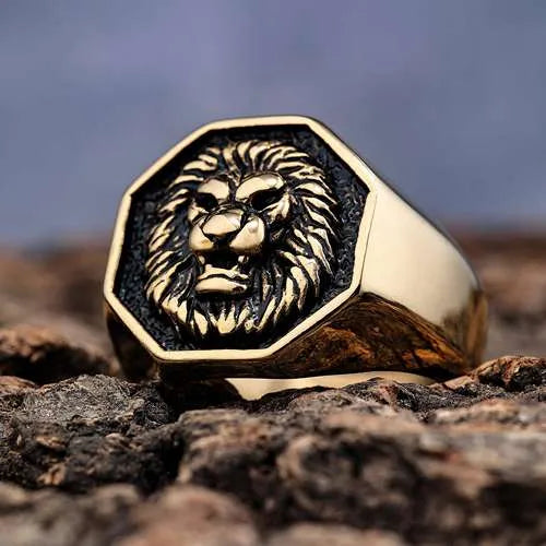 WOLFHA JEWELRY RINGS Vintage Punk Lionhead Stainless Steel Ring 2