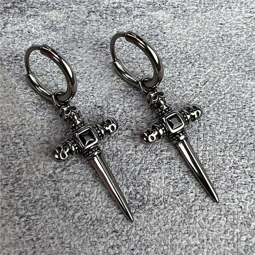WOLFHA JEWELRY Vintage Skull Cross Sword Gem Stone Earrings 1