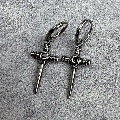 WOLFHA JEWELRY Vintage Skull Cross Sword Gem Stone Earrings 2