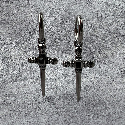 WOLFHA JEWELRY Vintage Skull Cross Sword Gem Stone Earrings 3