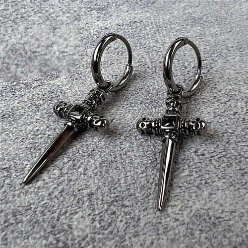 WOLFHA JEWELRY Vintage Skull Cross Sword Gem Stone Earrings 4