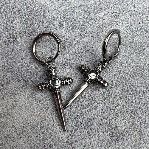 WOLFHA JEWELRY Vintage Skull Cross Sword Gem Stone Earrings 5