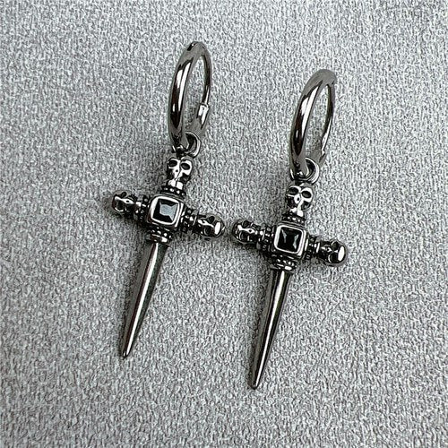 WOLFHA JEWELRY Vintage Skull Cross Sword Gem Stone Earrings 7