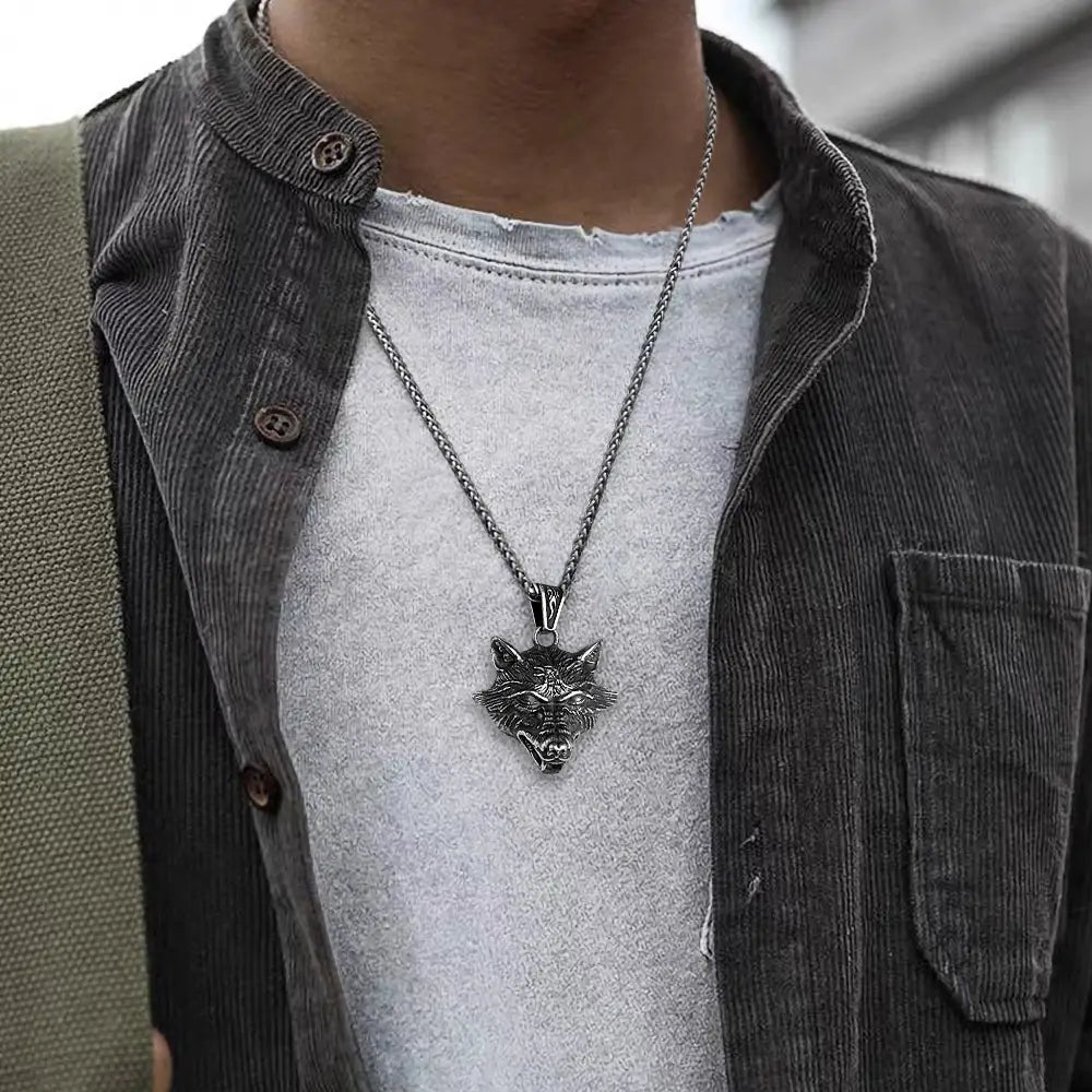 WOLFHA JEWELRY Vintage Stainless Steel Viking Wolf Pendant Sliver 4