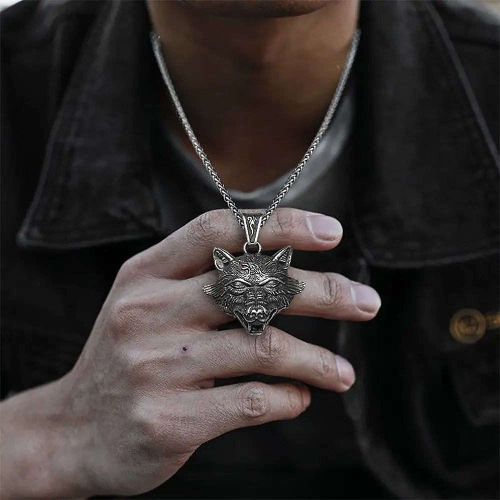 WOLFHA JEWELRY Vintage Stainless Steel Viking Wolf Pendant Sliver 5