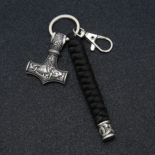 WOLFHA JEWELRY Vintage Viking Hammer Braided Rope Keychain 4
