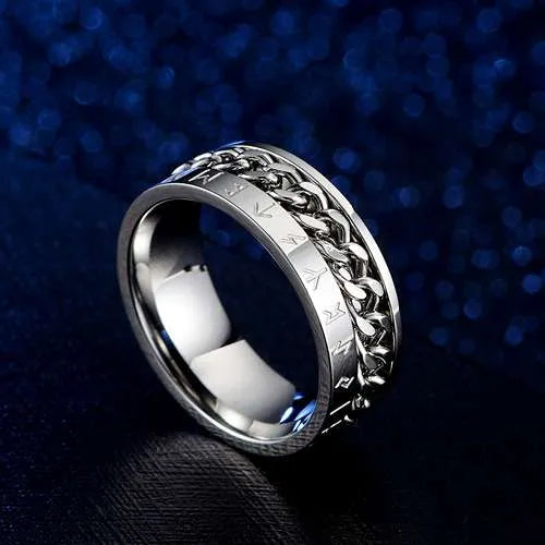 WOLFHA JEWELRY RINGS Vintage Viking Rune Stainless Steel Spinner Ring 6