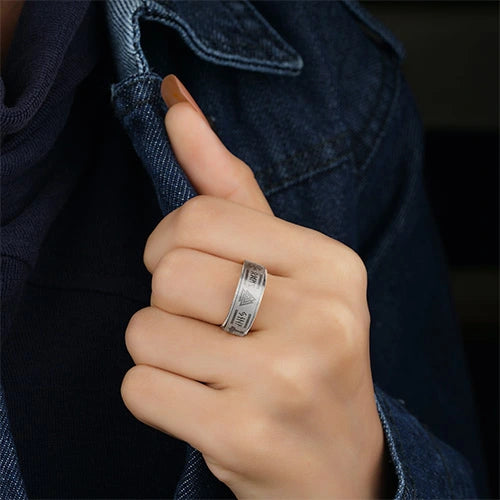 WOLFHA JEWELRY RINGS Vintage Viking Totems Silver Stainless Steel Spin Anxiety Ring Silver 4