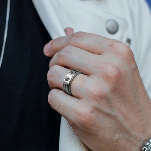WOLFHA JEWELRY RINGS Vintage Viking Totems Silver Stainless Steel Spin Anxiety Ring Silver 5
