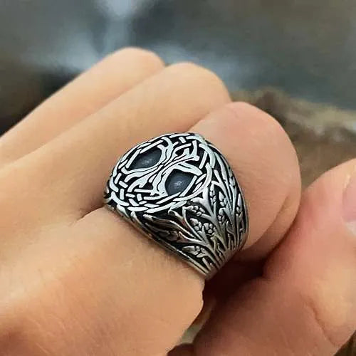 WOLFHA JEWELRY Vintage Viking Tree of Life Stainless Steel Ring 2
