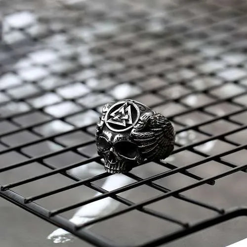 WOLFHA JEWELRY Vintage Viking Triangle Skull Stainless Steel Ring 3
