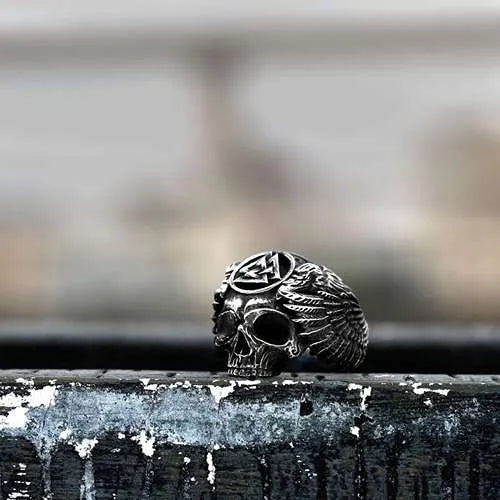 WOLFHA JEWELRY Vintage Viking Triangle Skull Stainless Steel Ring 1