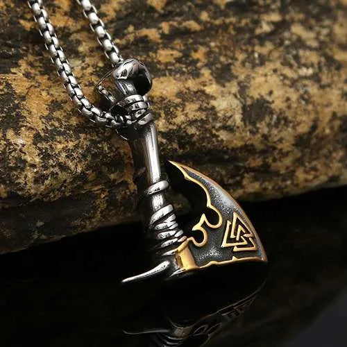 WOLFHA  JEWELRY Vintage Viking Valknut Axe Stainless Steel Pendant 1