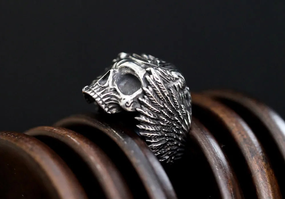 WOLFHA  JEWELRY RINGS Vintage Viking Triangle Skull Stainless Steel Ring 4