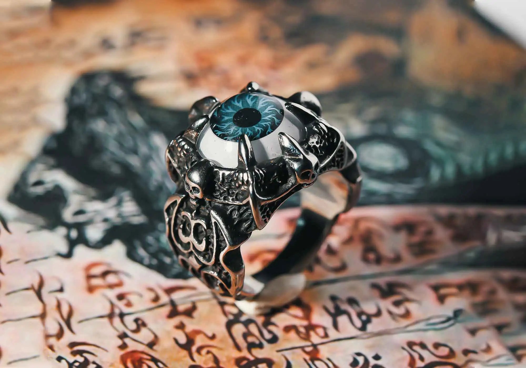 Wolfha Jewelry Greek Evil Eye Gothic Stainless Steel Ring