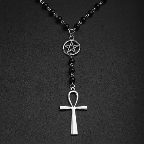 Wolfha Jewelry Black Beads Cross Pendant Necklace 1