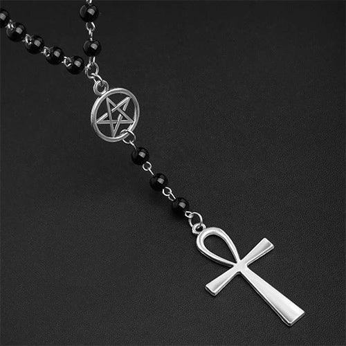 Wolfha Jewelry Black Beads Cross Pendant Necklace 2