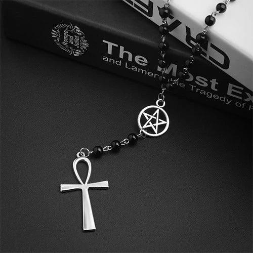 Wolfha Jewelry Black Beads Cross Pendant Necklace 3