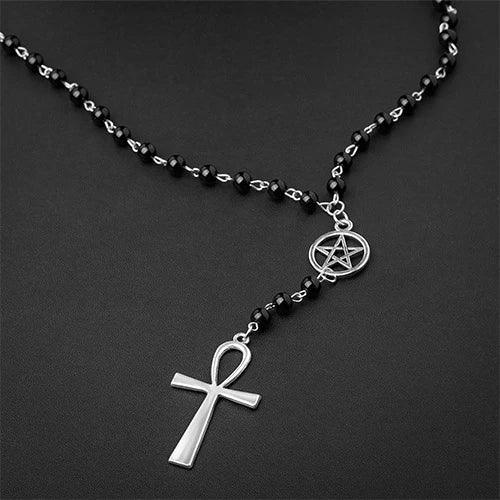Wolfha Jewelry Black Beads Cross Pendant Necklace 4