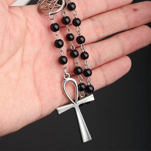 Wolfha Jewelry Black Beads Cross Pendant Necklace 5