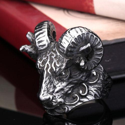 WOLFHA JEWELRY RINGS Dark Rams Stainless Steel Gothic Ring Silver 1