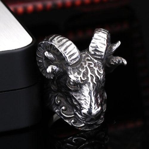 WOLFHA JEWELRY RINGS Dark Rams Stainless Steel Gothic Ring Silver 2
