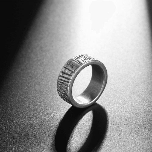 WOLFHA JEWELRY RINGS Engraving Irregular Stripes Stainless Steel Rings Silver 2