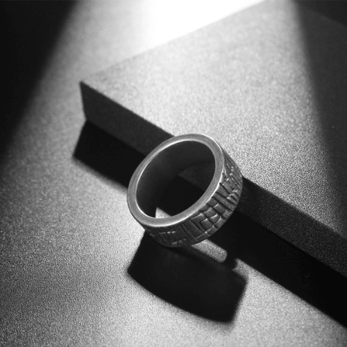 WOLFHA JEWELRY RINGS Engraving Irregular Stripes Stainless Steel Rings Silver 4