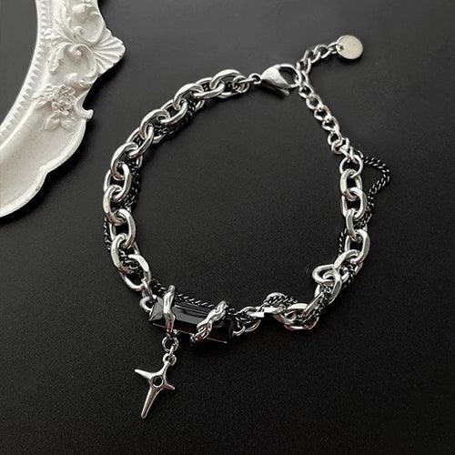 Fashion Punk Black Obsidian Stainless Steel Bracelet -Wolfha