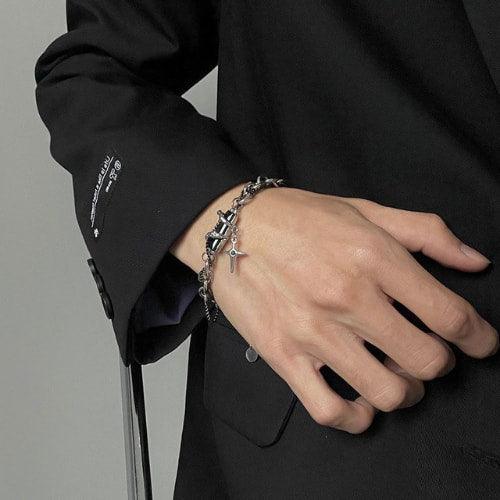 Wolfha Jewelry Fashion Punk Black Obsidian Stainless Steel Bracelet 5