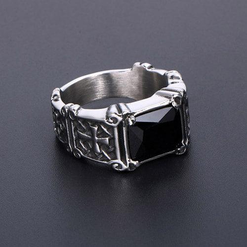WOLFHA JEWELRY Gothic Cross Gemstone Stainless Steel Ring 8