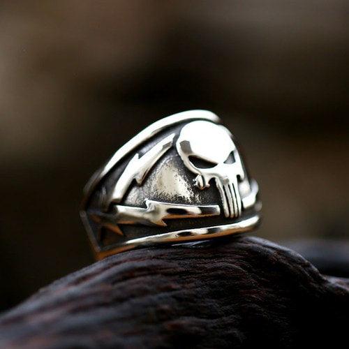 Wolfha Jewelry Gothic Skull Biker Lightning Ring 1