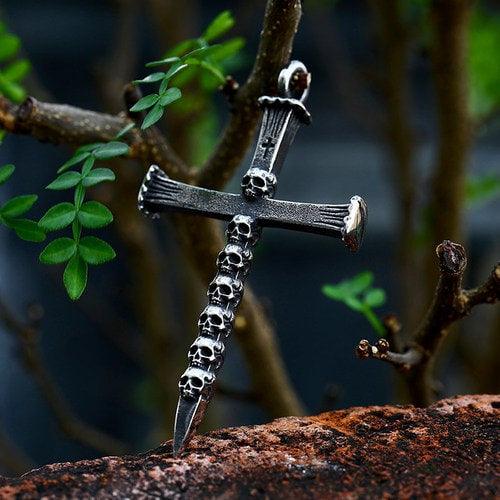 WOLFHA JEWELRY Gothic Skull Cross Stainless Steel Pendant 2