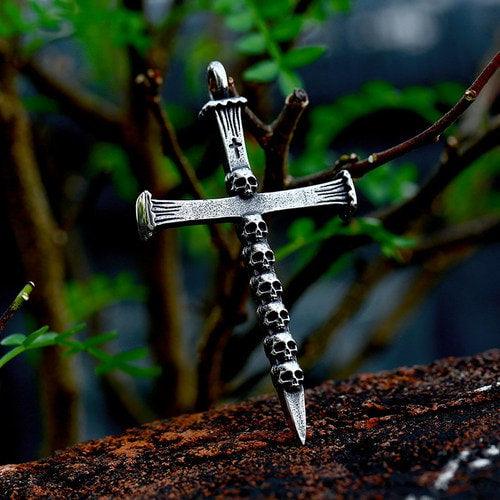 WOLFHA JEWELRY Gothic Skull Cross Stainless Steel Pendant 3